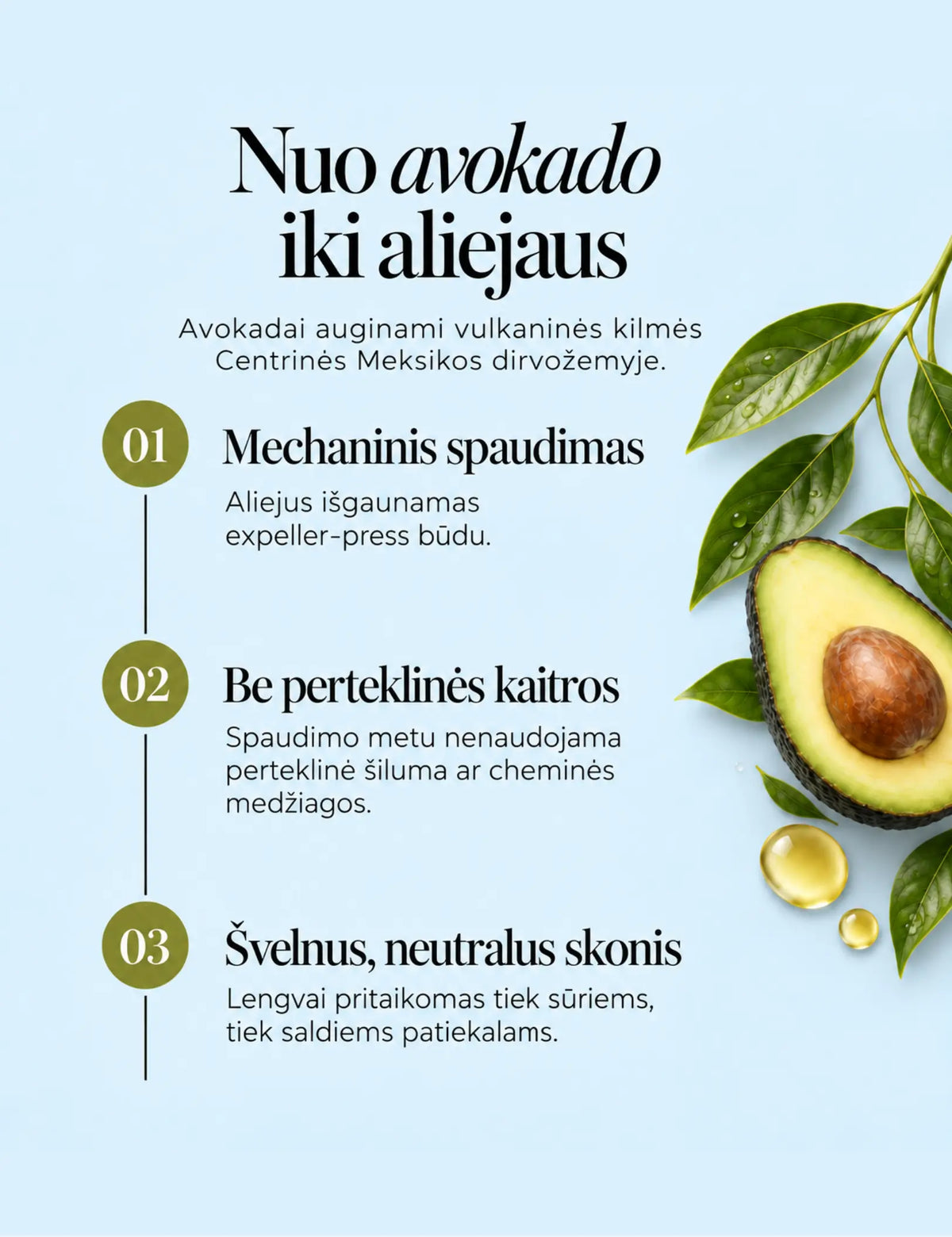 100% grynas avokadų aliejus, 500 ml GlowAmeli