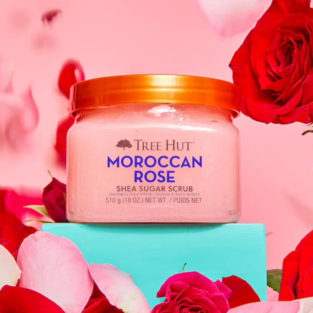 Tree Hut Shea Sugar Moroccan Rose kūno šveitiklis GlowAmeli