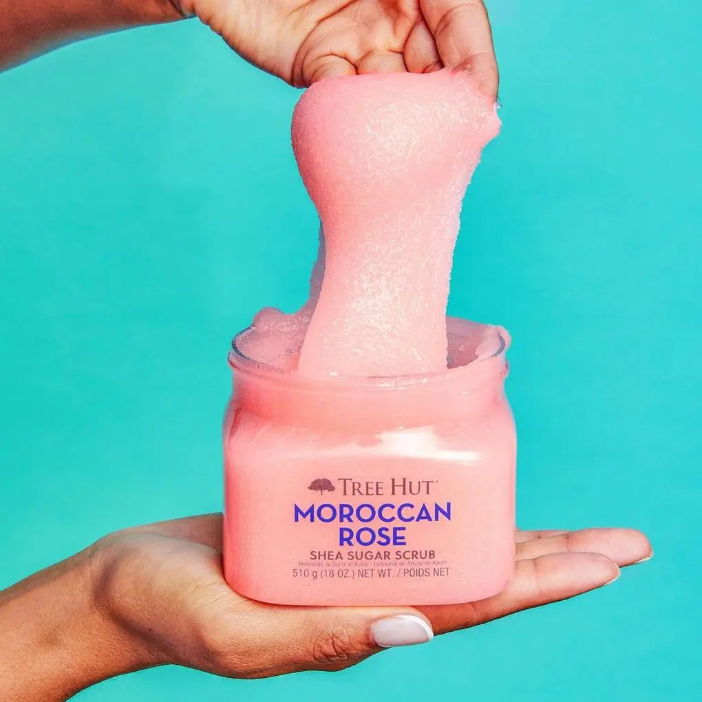 Tree Hut Shea Sugar Moroccan Rose kūno šveitiklis GlowAmeli