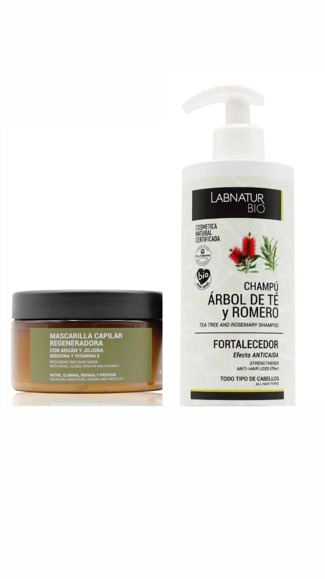 „Labnatur Bio“ arbatmedžio ir rozmarino stiprinamasis šampūnas + „Labnatur“ argano ir simondsijų kaukė plaukams su keratinu GlowAmeli