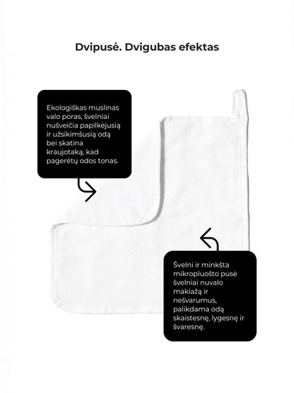 „Glow Ameli“ dvipusės veido šluostės – 100 % ekologiškas muslinas ir mikropluoštas (2 vnt.) GlowAmeli