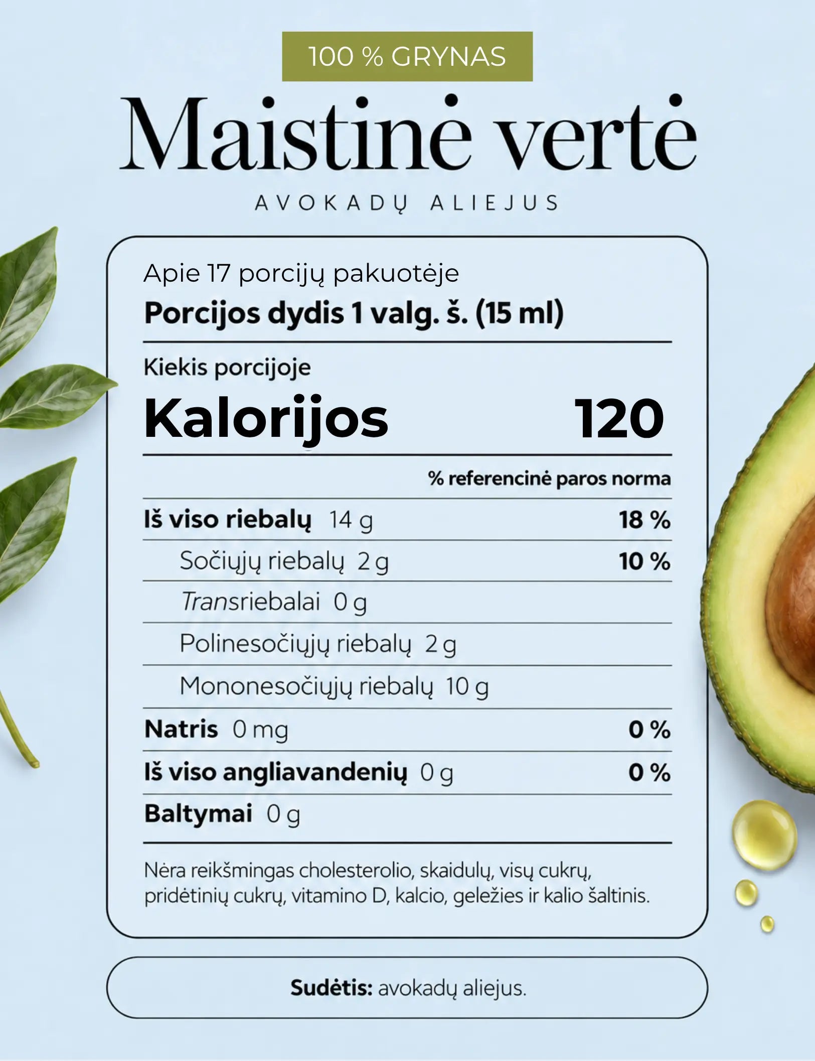 100% grynas avokadų aliejus, 250ml GlowAmeli