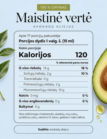 100% grynas avokadų aliejus, 250ml GlowAmeli