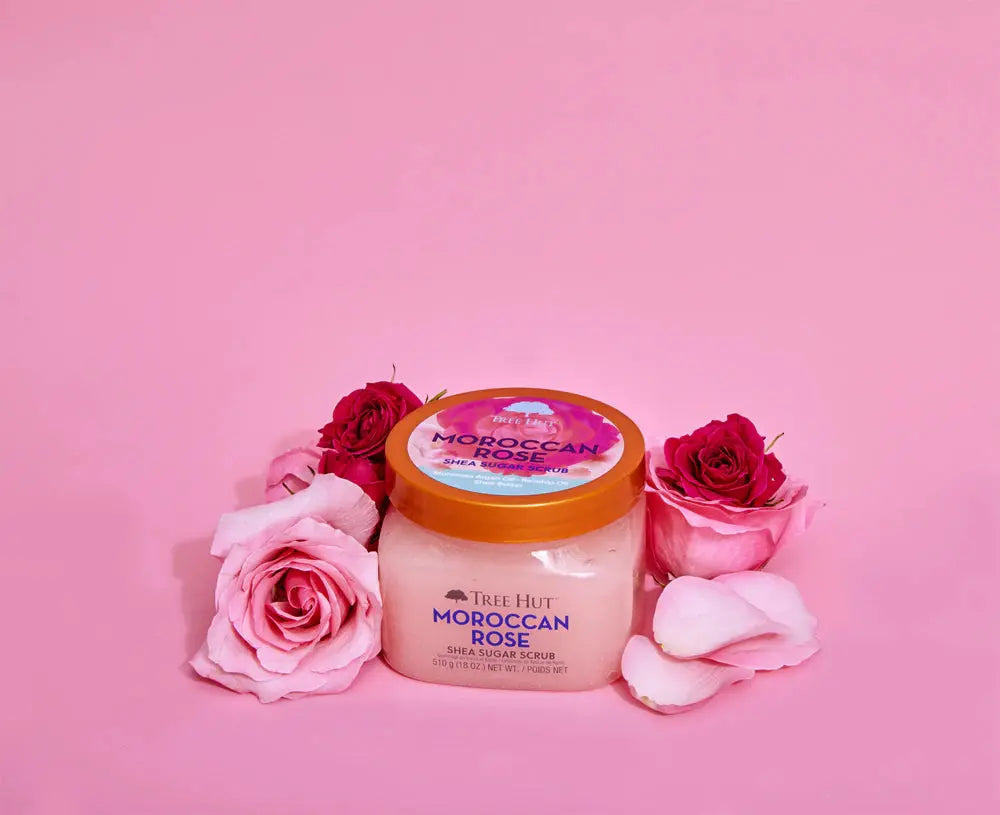 Tree Hut Shea Sugar Moroccan Rose kūno šveitiklis GlowAmeli